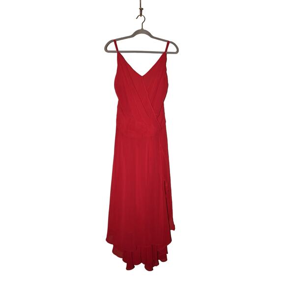 LULUS $79 Pleated V-Neck Chiffon High Slit Midi Dress Red Medium - Picture 1 of 3